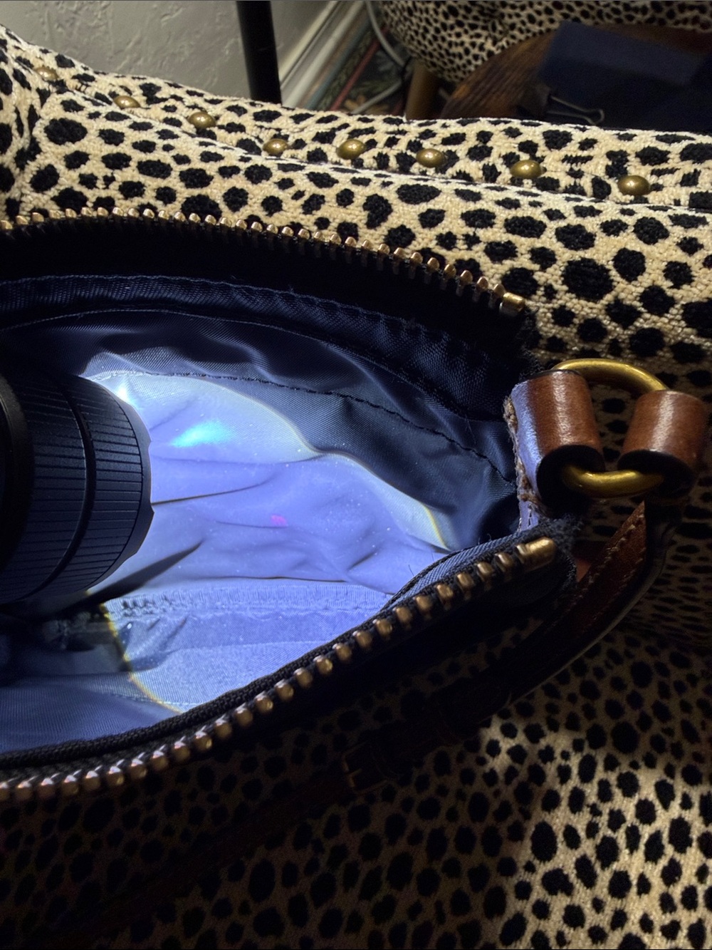Frye Black Crossbody with Brown Leather Trim and Gold Hardware - Picture 5 of 7
